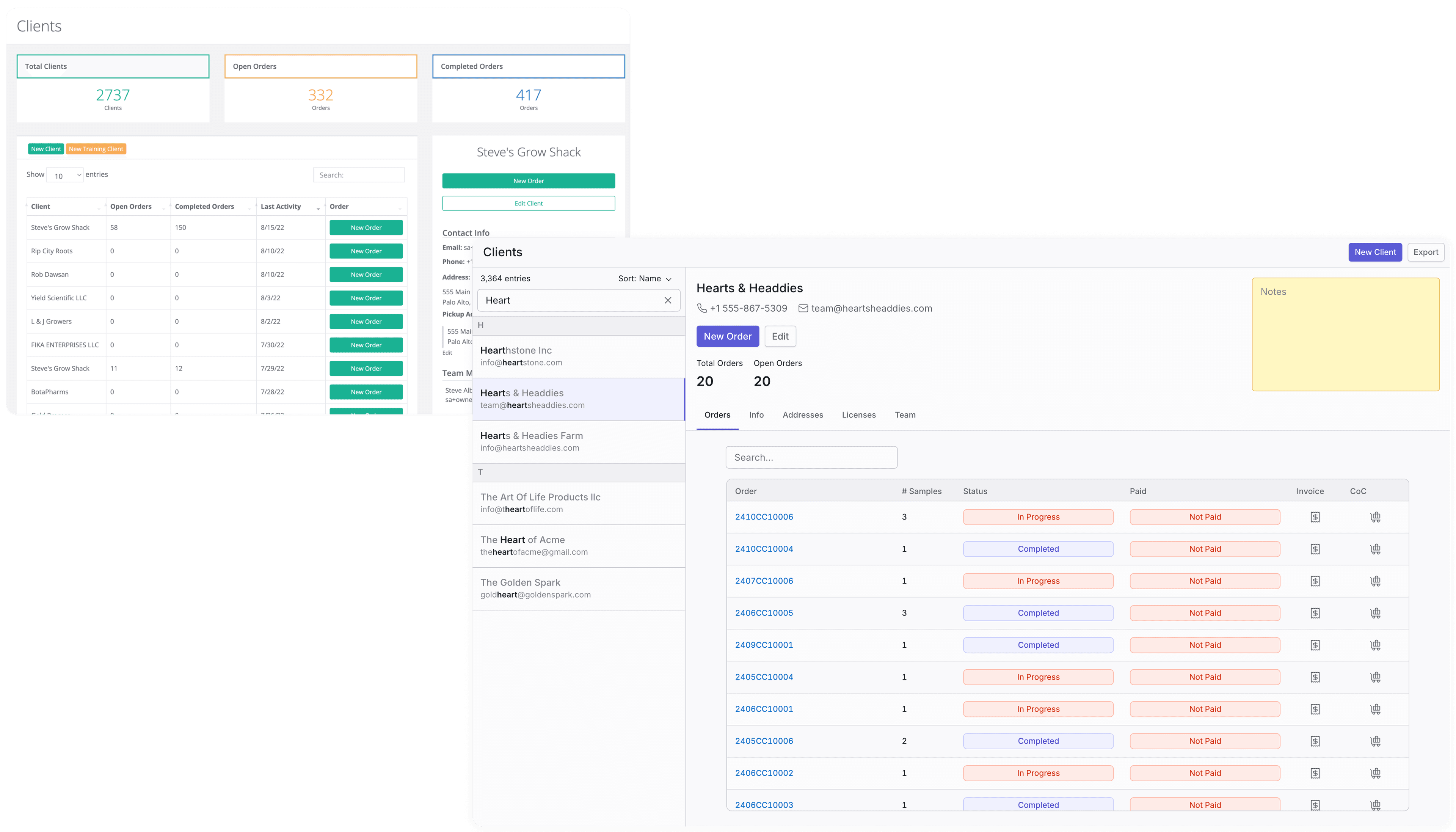 New client page desktop view